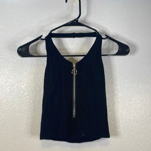 Halter top with zipper down the middle.